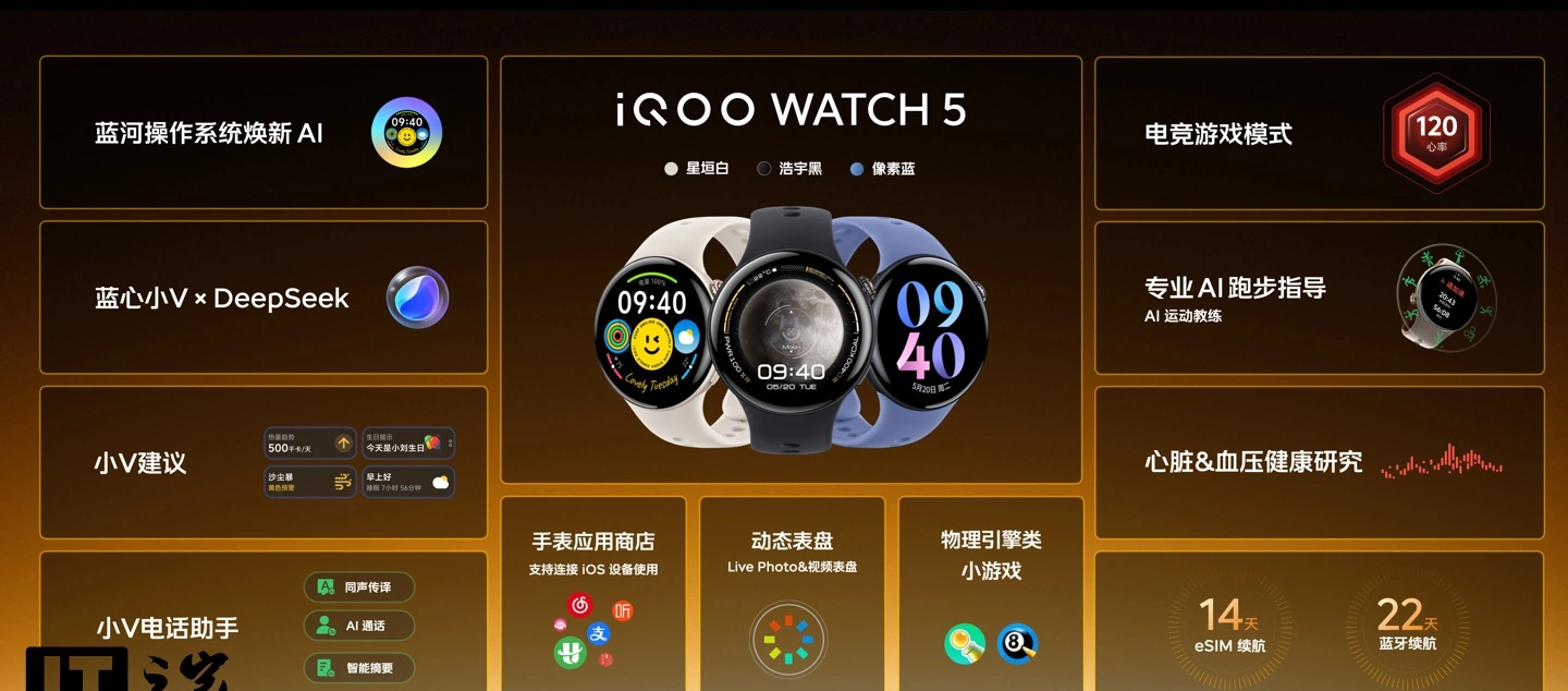 _iQOO WATCH 5 智能手表发布：内置 AI 助手 + 电竞模式	，售 799 元起_iQOO WATCH 5 智能手表发布：内置 AI 助手 + 电竞模式，售 799 元起